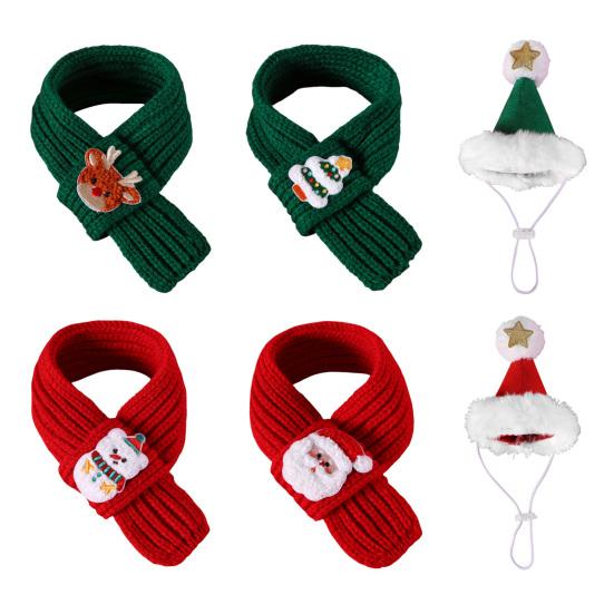 Christmas Pet Collar Embroidered Christmas Tree Snowman Santa Claus Elk Pattern Pet Knitted Scarf Hat Set