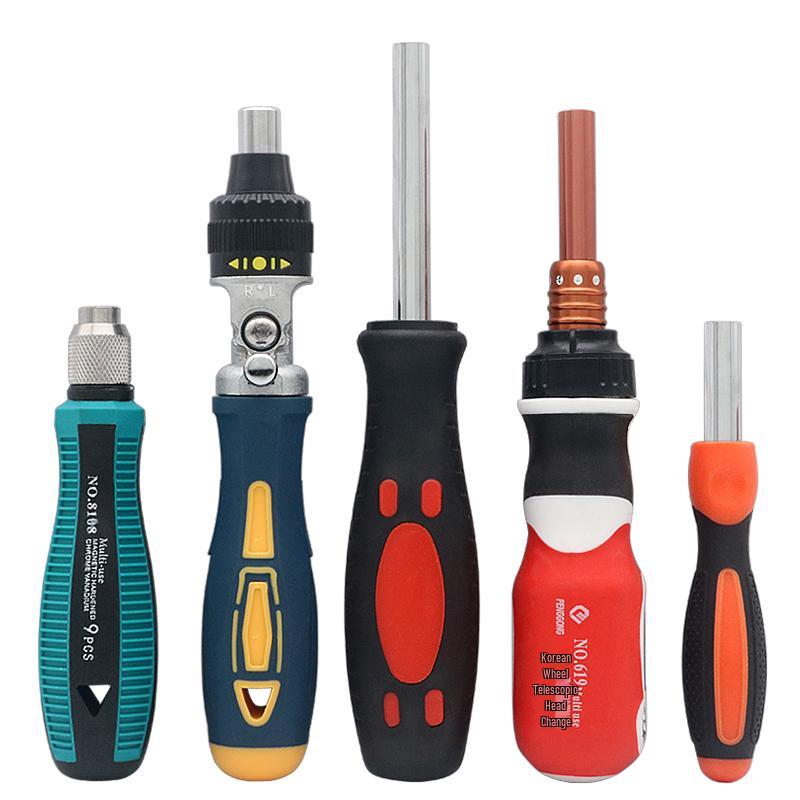 Hex Shank Air Screwdriver with Quick Ratchet Handle, Strong Magnetic Self-Locking Bit Holder, and Extension Rod Socket.