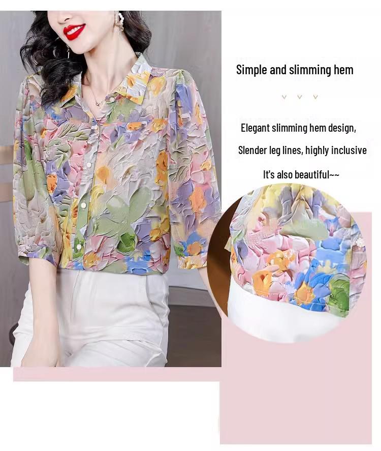 Women's Loose Chiffon Mid-Sleeve Top: 2024 Summer Fashion - Versatile & Slim-Fit, Perfect for a Sophisticated Look