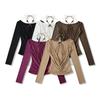 Chic Two-Piece Illusion Halter Neck Beaded Long Sleeve Ruched Top for Fall