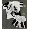 Cartoon Skull Letter Printed Men's T-shirt and Shorts 2 Piece Set Summer Casual Outfit for Men's and Women's Clothing