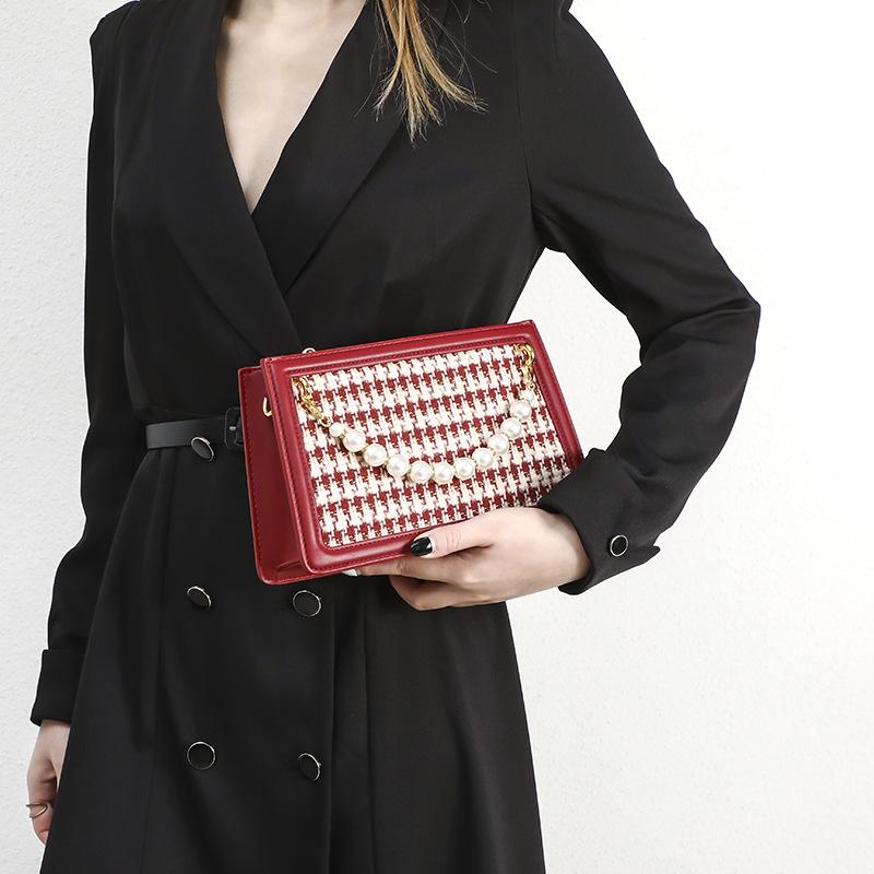 Unique and High-End Wedding Bag 2024 New Red Houndstooth French Style Bridal Bag for Women, Shoulder and Crossbody Bag