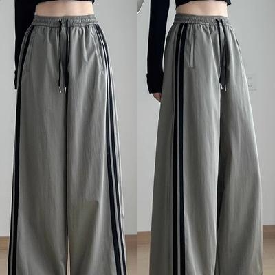 Gray Work Pants for Women In Summer New High-waist Loose Drooping Niche Design Lazy Wide-leg Pants