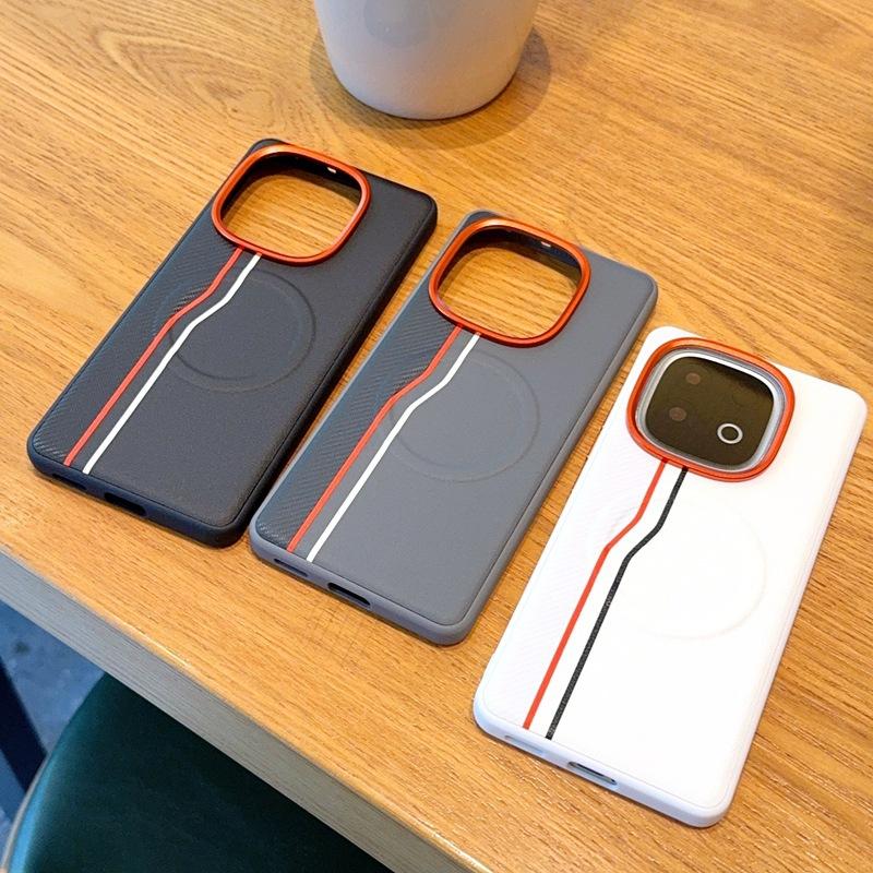 Double Line Pattern Auto Leather Phone Case for Vivo IQOO 15 Iqoo13 Magnetic Metal Lens Ring Wireless Charging Protective Cover