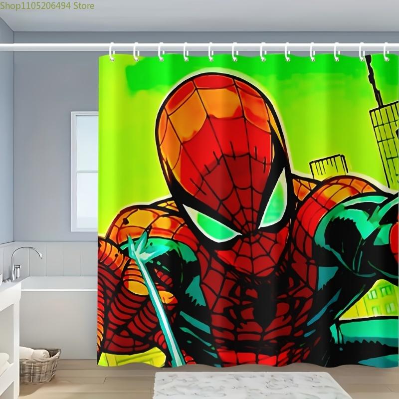 

1pc MARVEL Spider-Man Shower Curtain with Hooks - Polyester Bathroom Decor, Vibrant Superhero Cartoon Design, Machine Washable 90x180cm