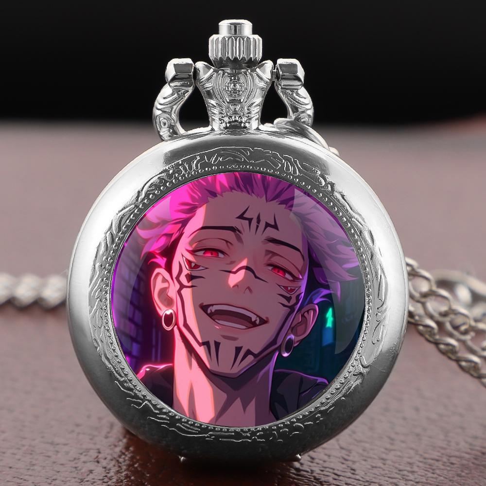 Ryomen Sukuna Purple Hair Vintage Pocket Watch | Glass Dome Men Women Pendant Chain | Jewelry Clock Gift Reloj De Bolsillo