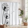 Dandelion Curtain - B&W Flight Seeds Design, Machine Washable, 12 Hooks, 70.8In, Fashion Bath
