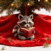 Yousheng Cute Forest Fox/Raccoon Reading Ornament 2D Flat Acrylic Christmas Ornaments Woodland Animal Xmas Tree Decoration for Nature-Themed Holiday
