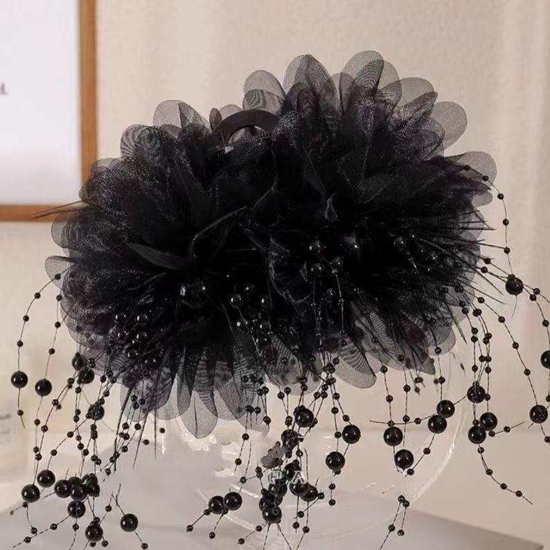 Sparkling Stars 2024 H/V Högkvalitativ Hårklämma med Pärlfransar - Lyxigt Fluffigt Mångsidigt Håraccessoar