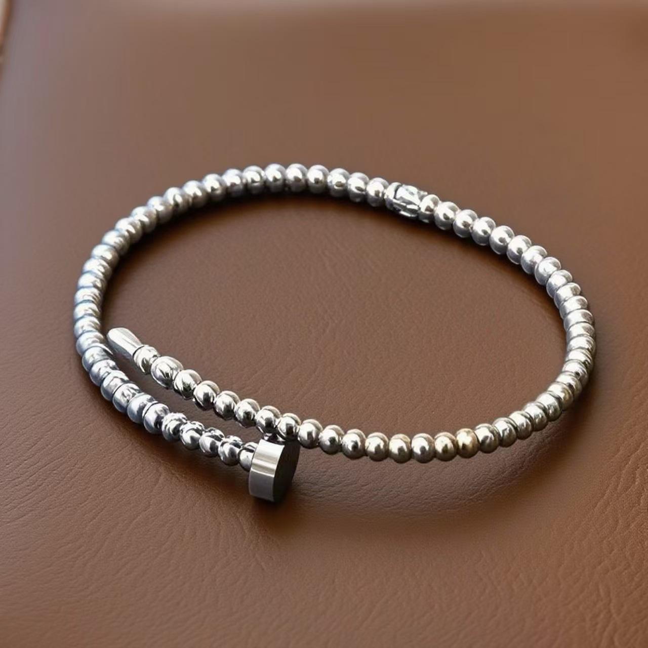 Kajia Women s Round Beads Titanium Steel Bracelet - Retro Stainless Steel Jewelry, Non-Fading.