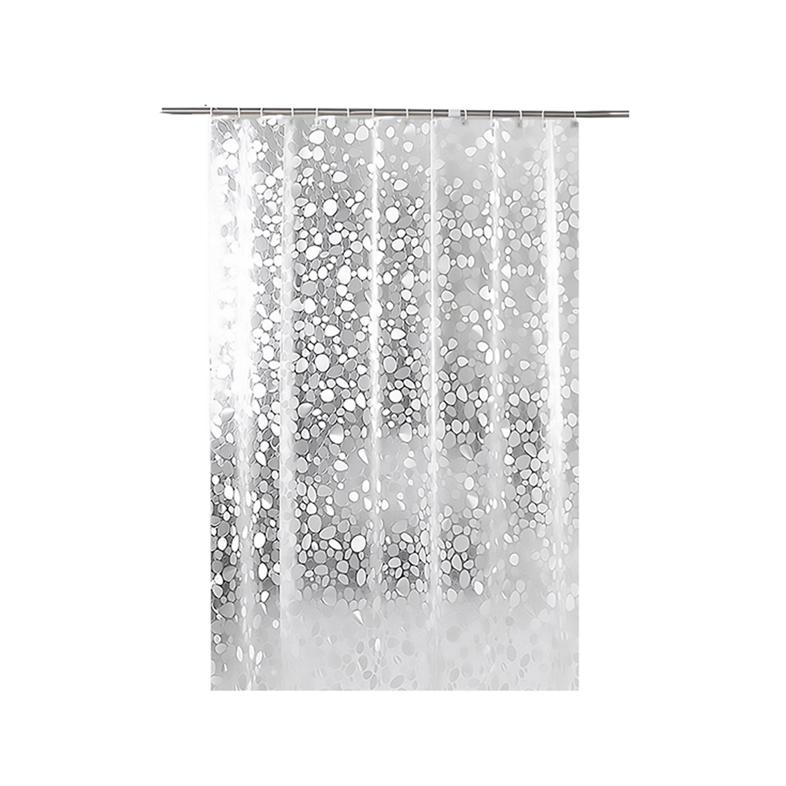 Shower Curtain with Hooks PVC Waterproof Mildew Resistant Antibacterial 3D White Semi Transparent Pebble Shower Curtain