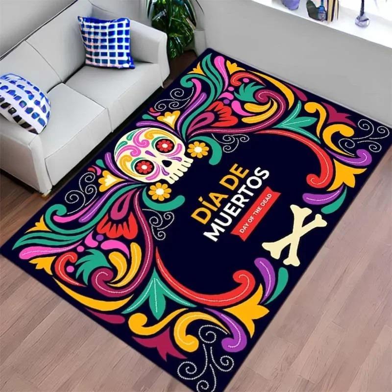 Mexican Day of The Dead Carpet for Living Room Decor Table Skull Sacrifice Rugs Bedroom Bedside Floor Mat Halloween Decoration