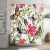 Beautiful Butterfly Flower Waterproof Shower Curtain with Green Leaves Pink Red White Flowers Decorative Home Bath Fabric Black