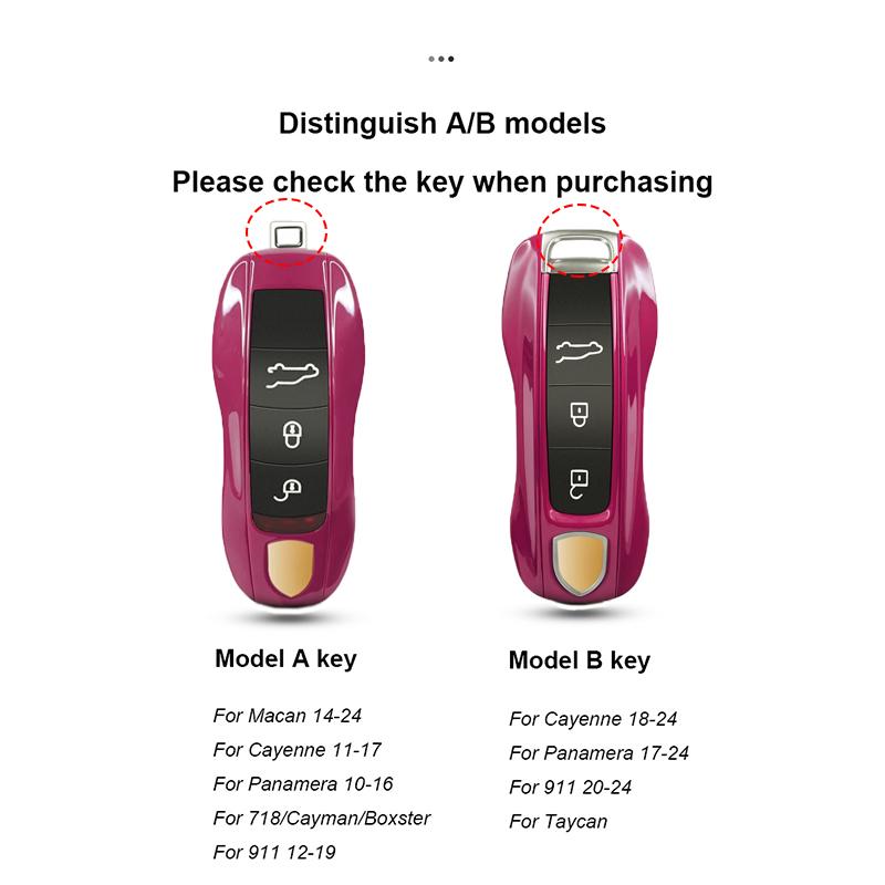 For Porsche Cayenne Mancan Panamera 911 718 Boxster Cayman Taycan Car Key Case Abs Solid Color Ruby Red Shell Replacemen