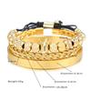 European and American retro crown woven bracelet, Roman letter stainless steel mesh open bracelet set three pieces men