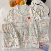 Cartoon Puppy Sweet Casual Imitation Cotton Edge Pajamas Women's Summer Short-sleeved Three-piece Set
