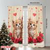 Flat Printing Scene Curtain Cute Kittens Red Roses Digital Printed Polyester Drapes Family Party Bedroom Living Curtains Set Of 2 Made Decor