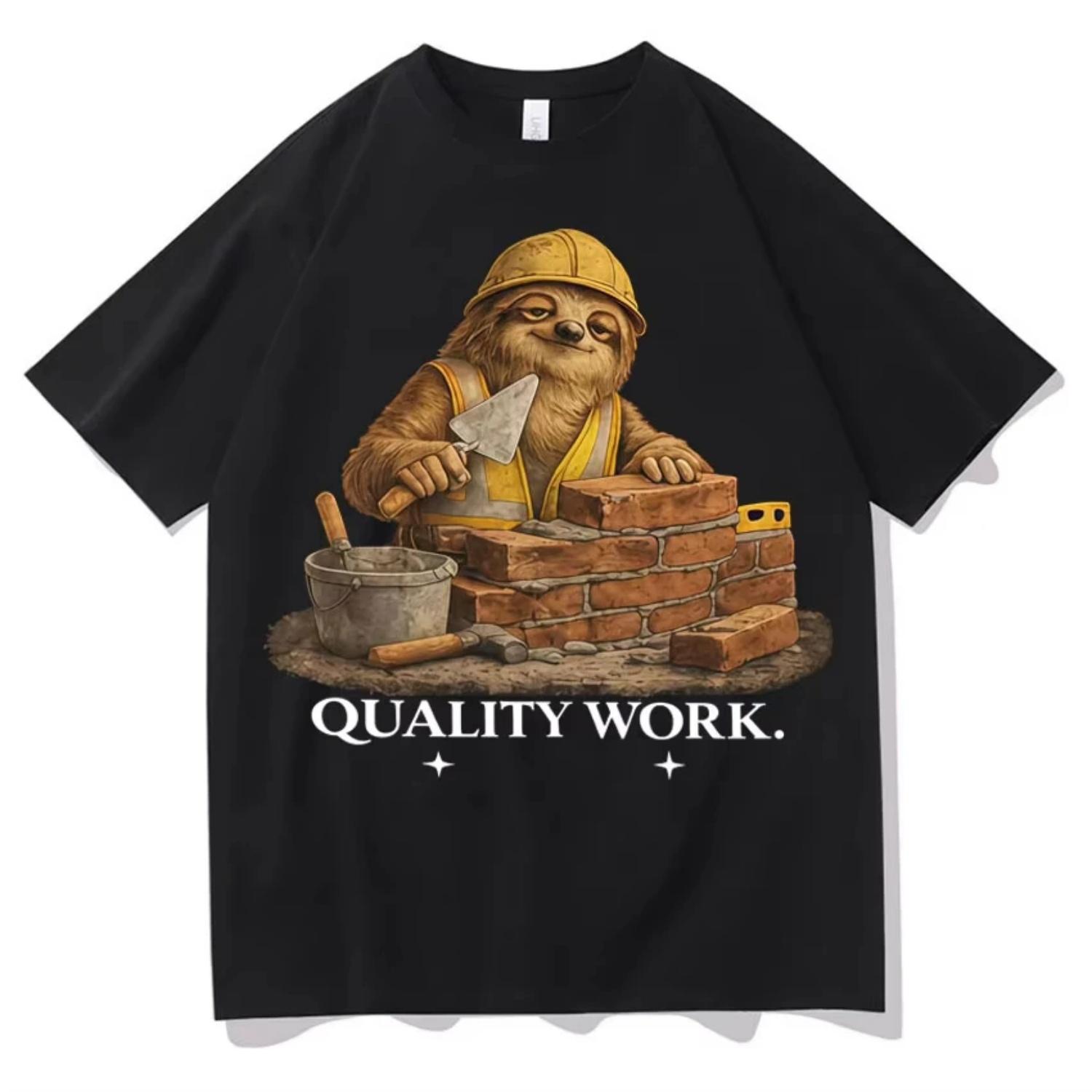 

Funny Quality Work Sloth Meme Hip Hop T-shirts Mens Womens Vintage Pop Short Sleeve T-shirt Oversized Summer T Shirts Teenagers S чёрный