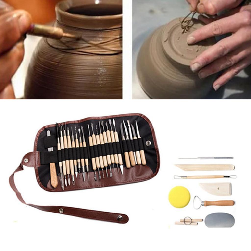 30Pcs Sculpting Tool Pottery Clay Double Ended Wooden Handle Ceramic Carving Set Kit for DIY