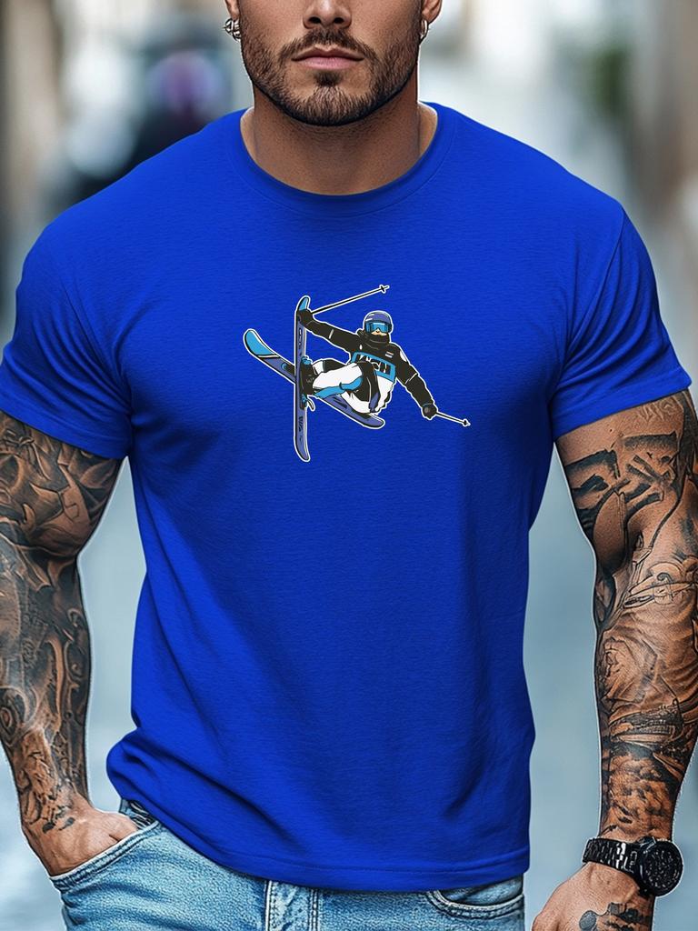 Mens Skiing TShirt Extreme Ski Sports Print Short Sleeve Round Neck Breathable Soft Oversized Daily Wear TShirt