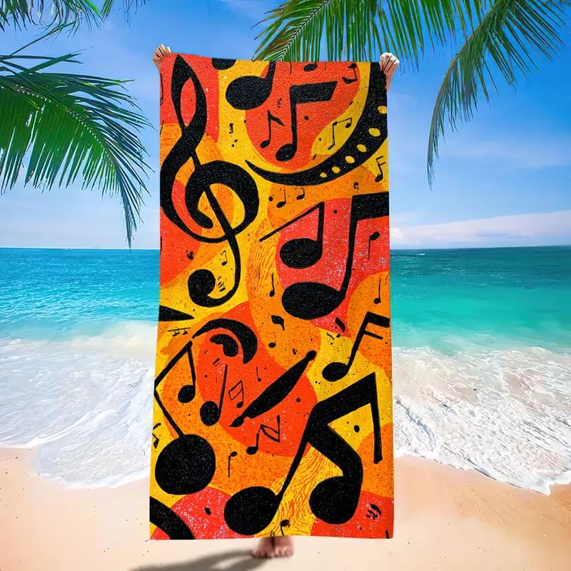 Colorful Abstract Geometric Music Note Print Beach Towel Sand Resistant Quick Dry Towel for Summer Beach Festival Outdoor