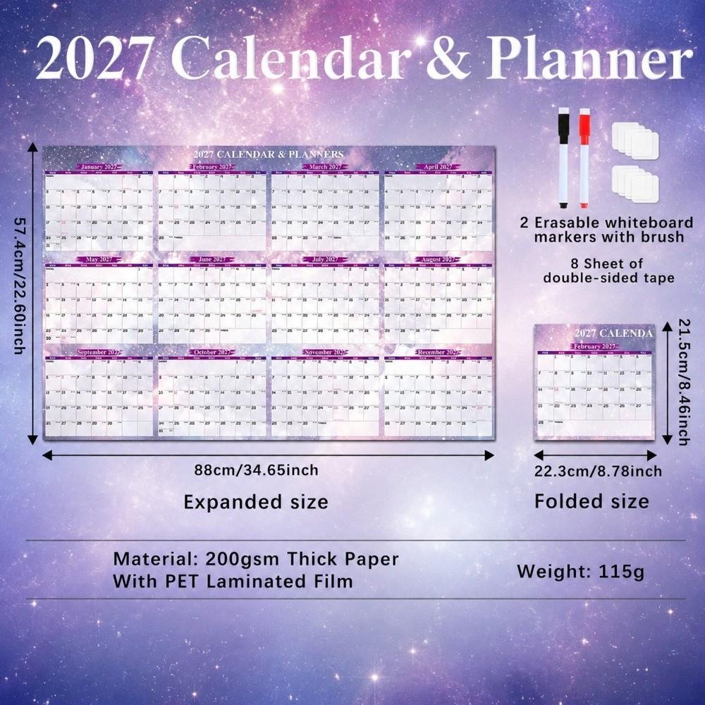 Foldable 2027 Wall Calendar Large Size Calendar Planner Sheet Full Year Planner Family Planning
