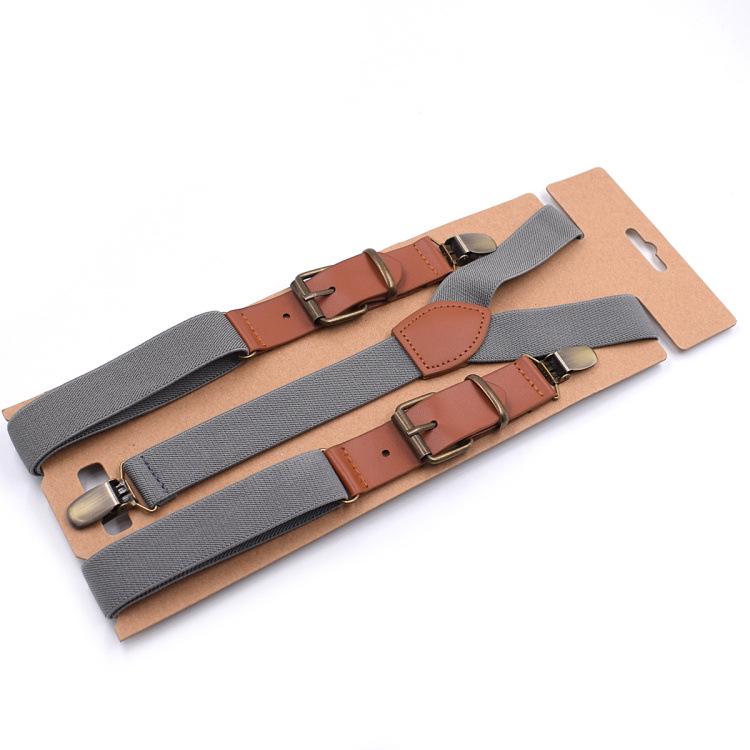 Jill Cool Solid Color Y-Shaped Leather Suspenders, 3-Clip, Adult, 2.5 cm