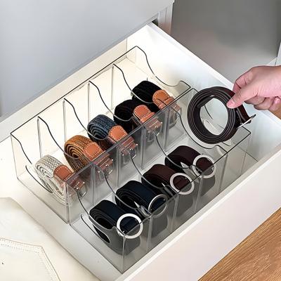 Acrylic Belt Storage Box Multiple Compartments Transparent Design Multipurpose Belt Display Holder Tabletop Organizer