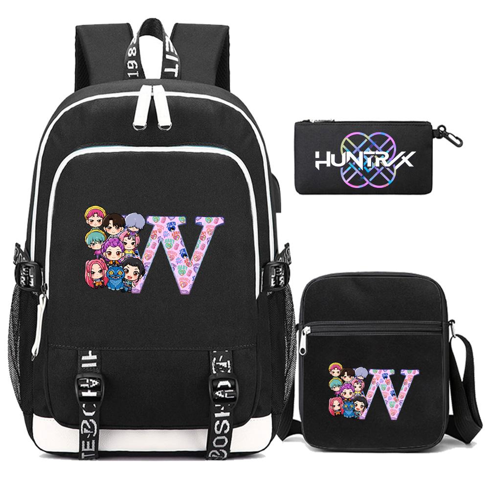 3Pcs/set 26 English Letter Kpop Printed Backpack with Shoulder Bag Pencil Case for Teenager Girl Boy Bookbag Large Capacity Waterproof Travel Bag