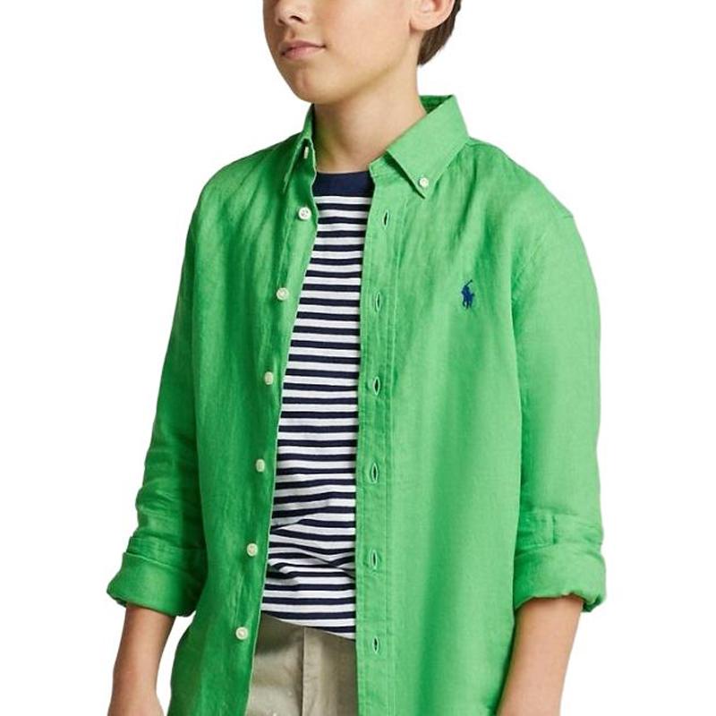 Koszula Polo Ralph Lauren Ss22 Jednokolorowa, z haftowanym logo i kucykiem, jednorzędowa, z długim rękawem, dziecięca, 323865270-009