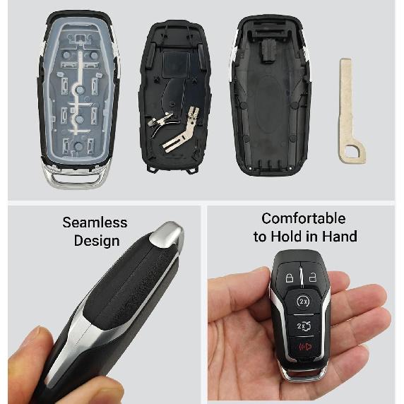 Key Fob Case Shell Fit for Ford Explorer Edge Mustange Fusion 5 Buttons Replacement Keyless Entry Remote Smart Key Fob Cover Casing with Button Pad &