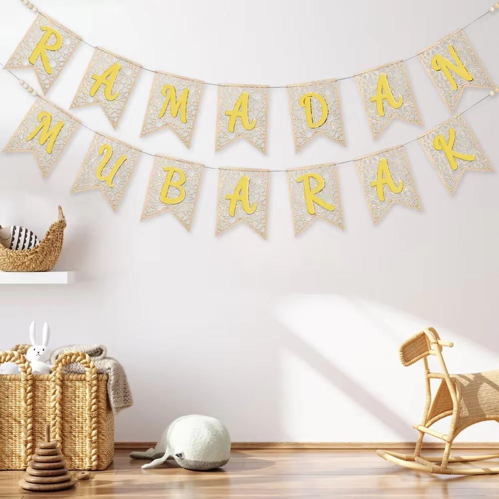 Holz Ramadan Banner Dekoratives Festival Zugfahne Ausgeschnitten Eid Hängende Ornamente Kamin