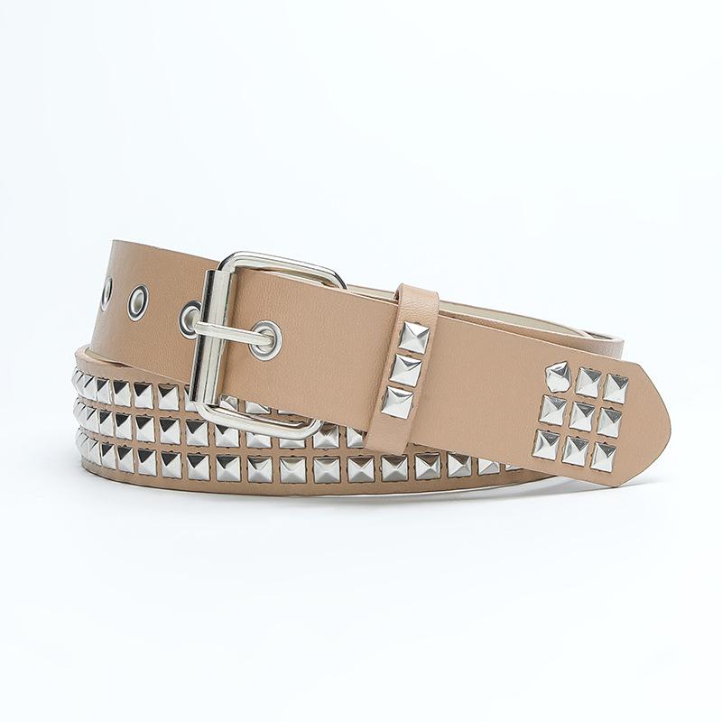 Punk Men'S Belt Metal Pyramid Square Bead Rivet Decorative Corn Buckle Hollow Belt Women