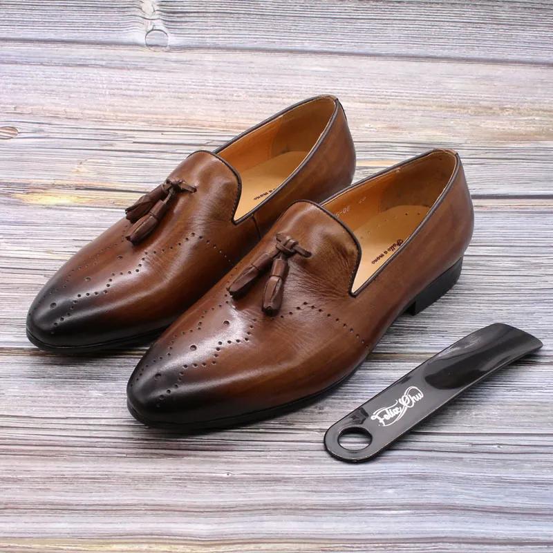 Fashion FELIX CHU Men's Genuine Leather Tassel Loafers Casual Dress Shoes Wedding Party Gentleman Street Style Fashionable