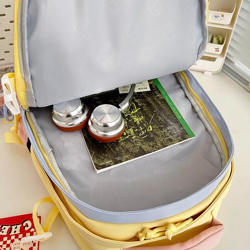 Backpack Korean version splicing contrasting color casual versatile backpack large capacity campus class college style student schoolbag Small without pendant жёлтый