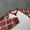DRIPX Nuovo Top a Quadri Patchwork Waffle Autunnale con Maniche Raglan e Girocollo T-shirt Unisex Larga Retrò