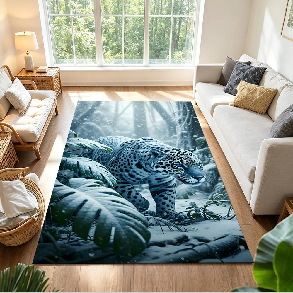 Snow Leopard In Ice Cave Non-Slip Home Carpet Design for Office Decor Living Room Gift