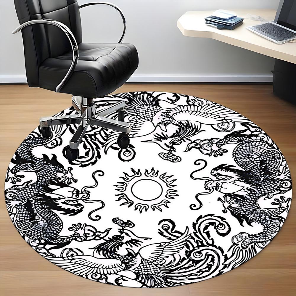 1pc Dragon Phoenix Circle Chair Carpet for Office, Round Non Slip Durable Large Size Office Carpet, Suitable for Office