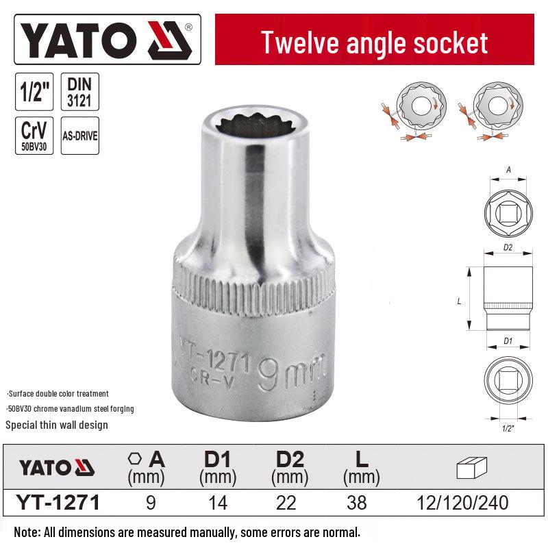 YATO 1/2" 12,5mm Kurzer 12-Kant-Steckschlüssel