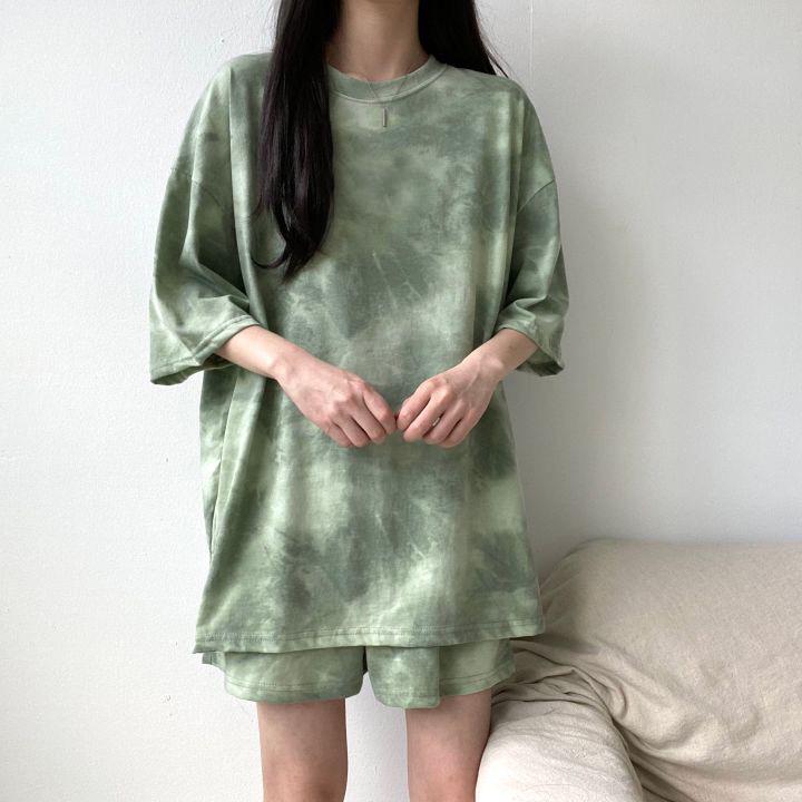 Roztomilý dívčí letní dvoudílný set s kulatým výstřihem 2024 - Krátký rukáv, 5 barev, Ležérní sportovní oblečení pro ženy