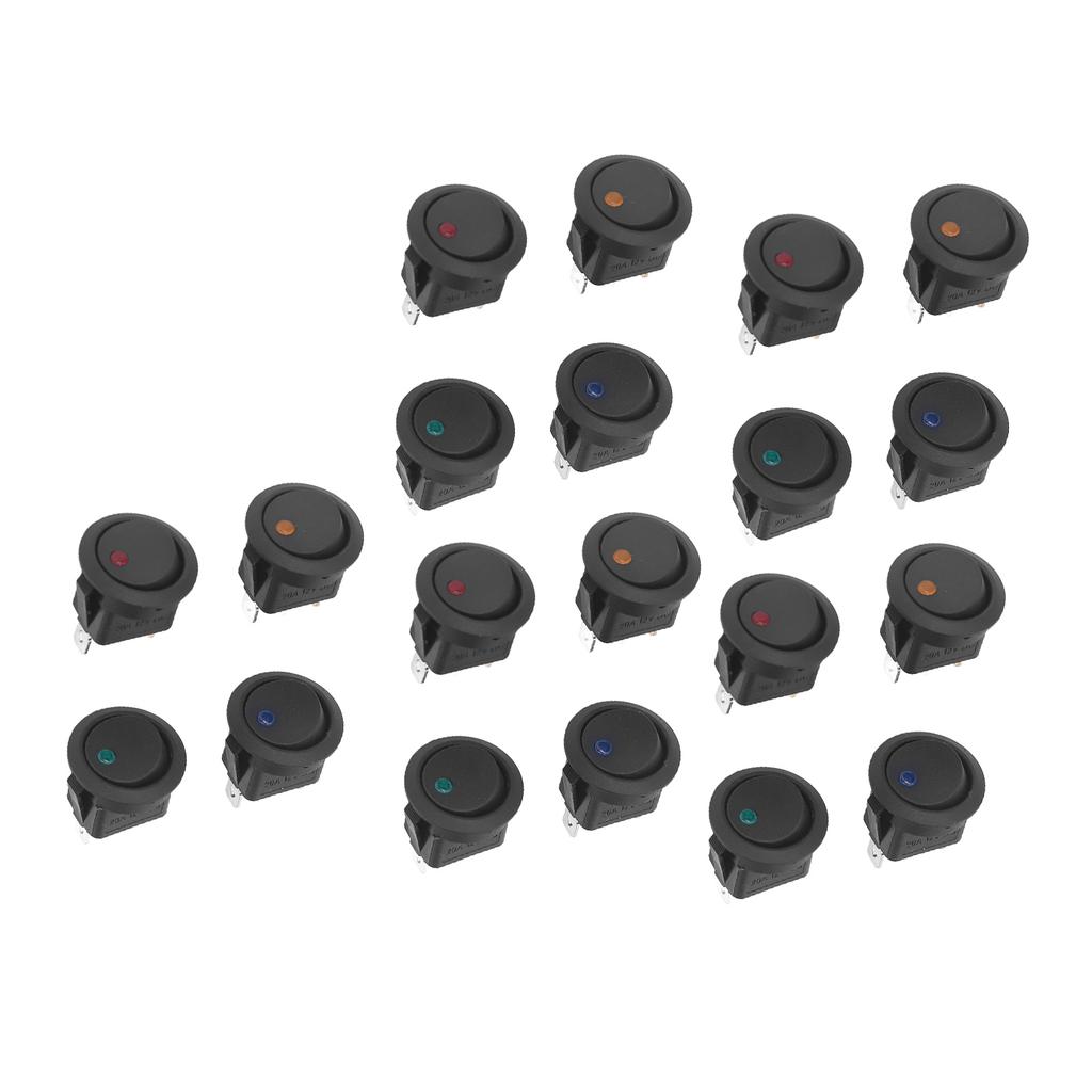 20Pcs 12V Round Rocker Switch LED Light 3 Pin 2 Level Toggle SPST Blue Green Yellow Red KCD1