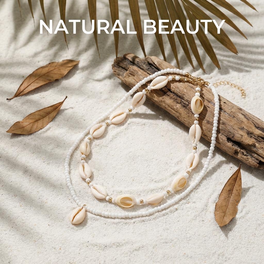 Bohemian Double Layer Seashell Necklaces For Women Handmade White Rice Beads Shell Short Collar Choker Beach Party Neck Zircon