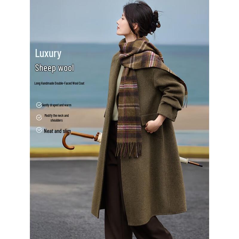 

Женское элегантное двустороннее шерстяное пальто средней длины M