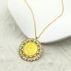 Collier Médaillon Double Cercle Cristal Allah Dieu Écriture Arabe Islamique Acier Inoxydable pour Femmes Hommes Couleur Or Bijoux de Fête Cadeau