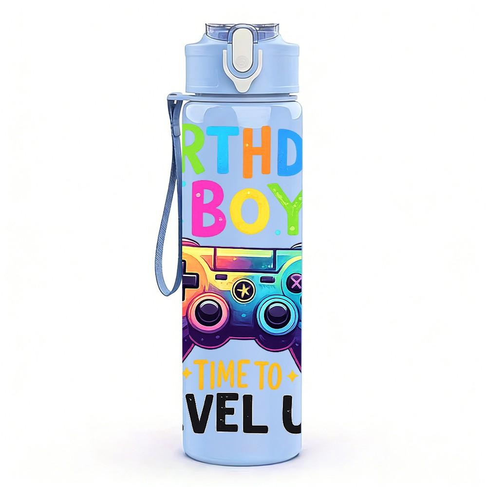 1PC Birthday Boy Game Controller Print 750ml Color Plastic Sports Water Bottle Leakproof Flip Straw Lid Suitable for Sports Office Home Use