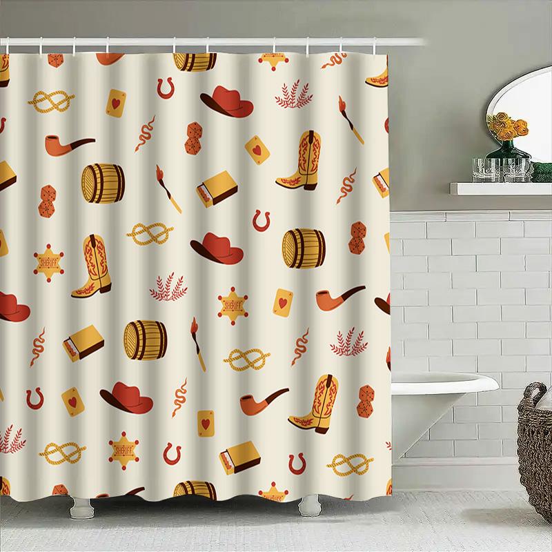 American Western Pattern Bathroom Shower Curtain Decorative Printing Waterproof Yellow Red Blue White Shower Curtains For Kids B
