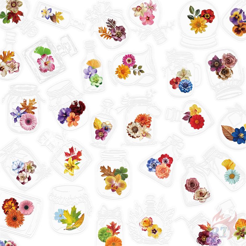 50Pcs/Set Ins Bottle Flowers PET Stickers Waterproof DIY Fashion Doodle Decals Stickers