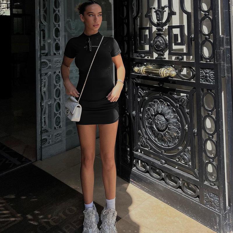 Women's Autumn Standing Collar Short Sleeve Slim Hip Dresses