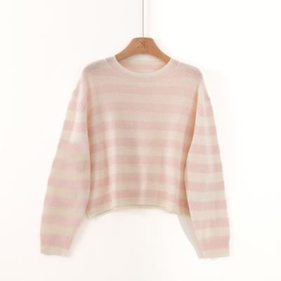 Crew Neck Striped 0 Pure Wool Knitted Sweater Autumn New Lazy Wind Pullover Jacket