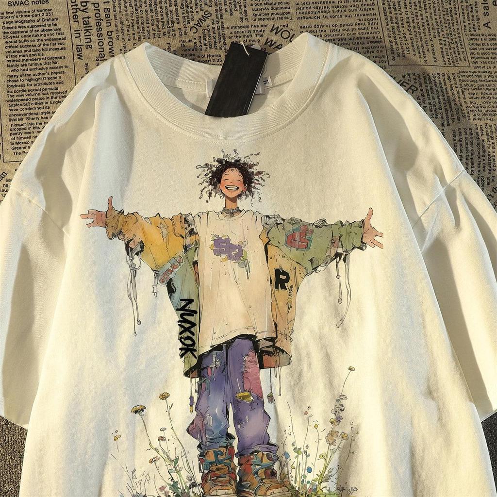 Unisex American Retro Artistic Loose-Fit Cotton T-Shirt
